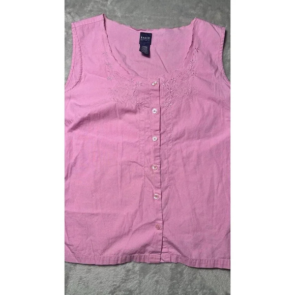 Basic Editions Women's Pink Floral Embroidered & Sleeveless Tank Top - Picture 5 of 12